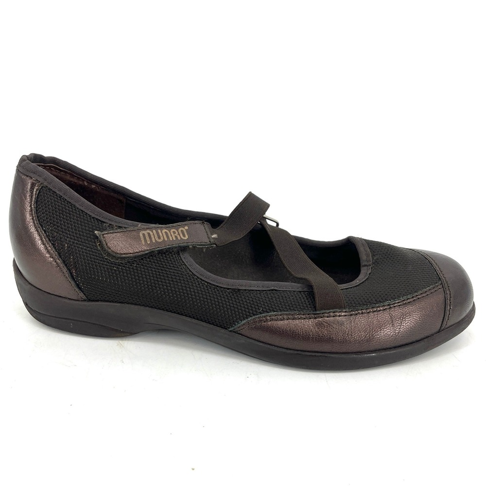 Munro Women's 6.5 Brown Sporty Mary Jane Leather Fabric Casual Comfort Slip Ons